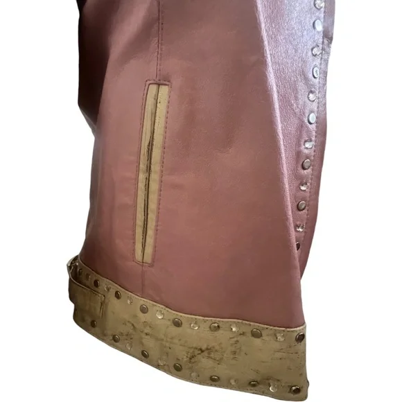 Wilsons Leather Moto Jacket Vintage Rare Biker Woman Distressed XL Pink Tattoo